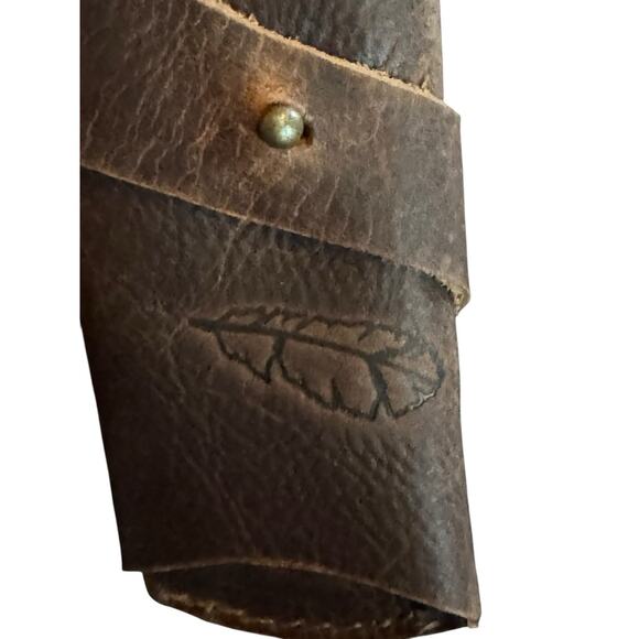 Handmade Cowhide Leather Pen Bag Pencil Pouch Case Felt Iron Feather Creative - Picture 3 of 7